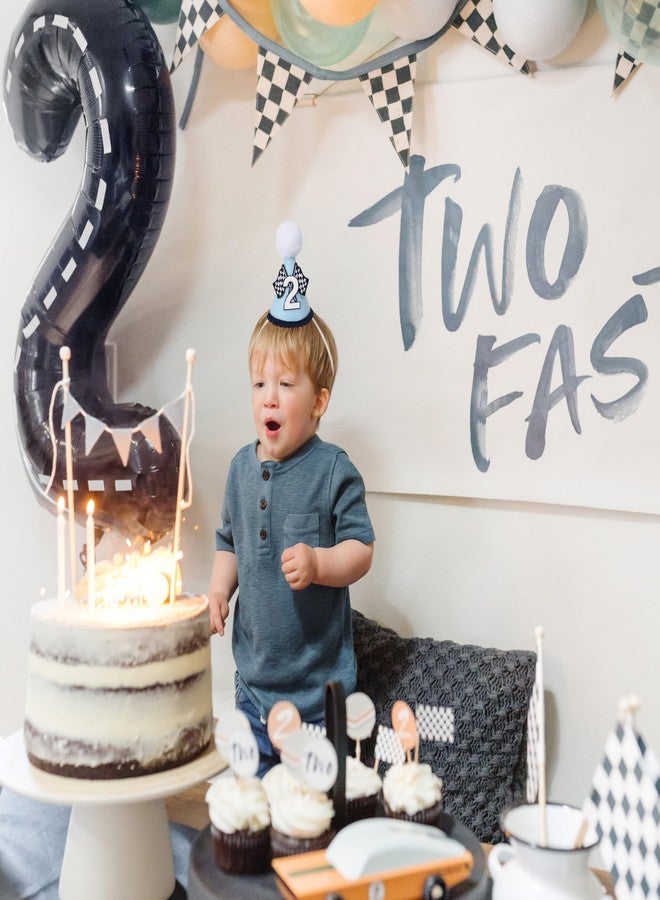 Agkvw Race Car 2nd Birthday Crown for Boys - Fast Birthday Hat and Decoration, Blue Decor - Image 4