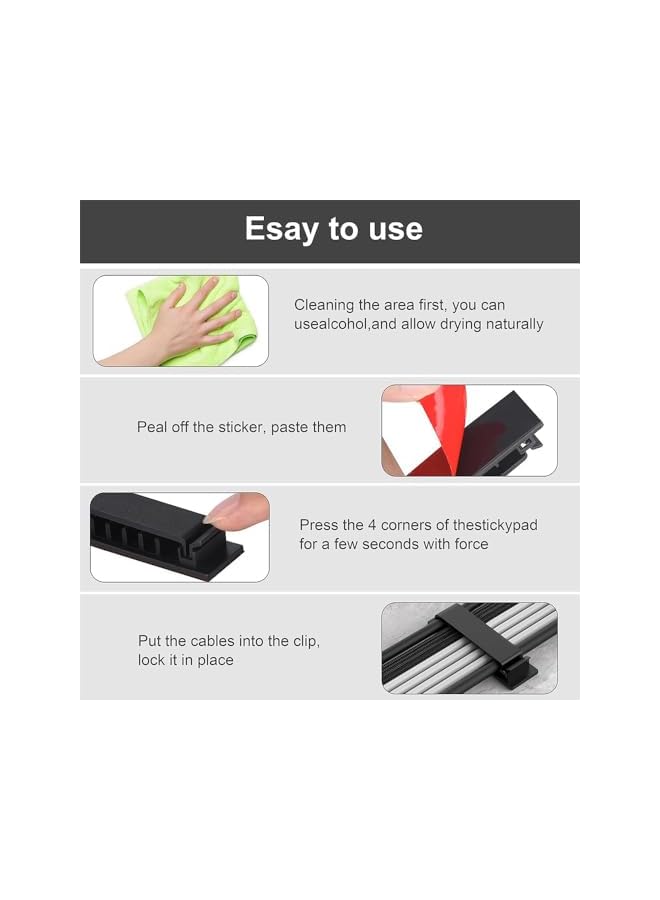 Green Tiger 4PCS Cable Organizers, Multi-Purpose Cord Clips for Office, Desk, Car, Phone, USB, Computer, TV, Ethernet, HDMI Cables, Black - Image 3