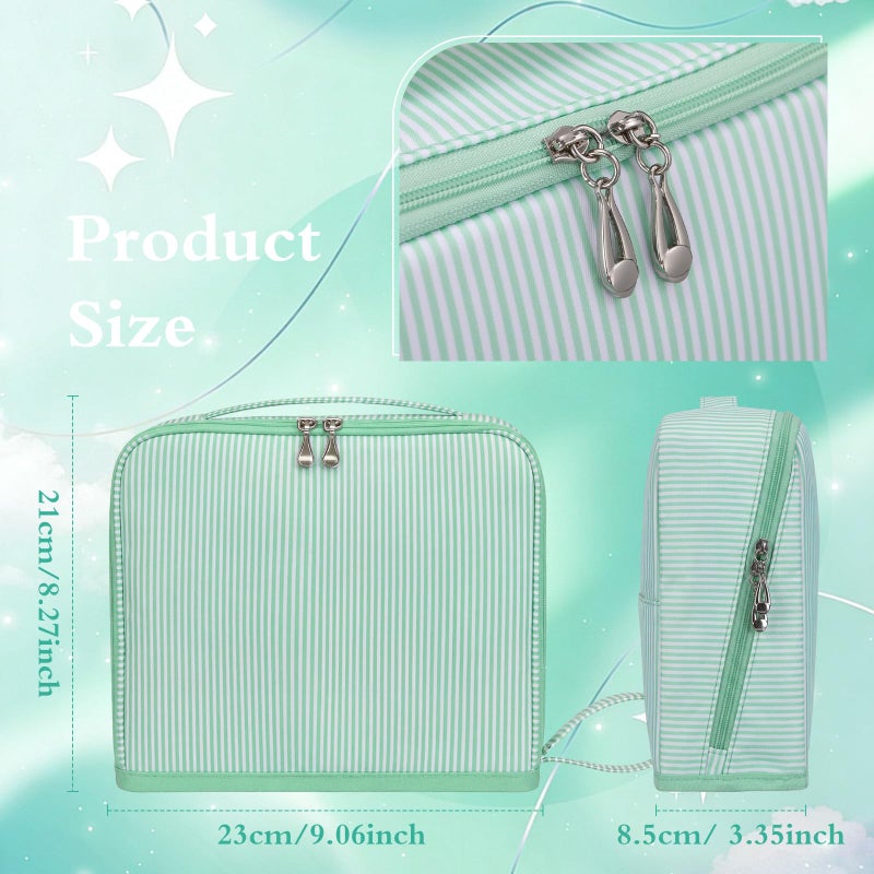 SilTriangle Striped Makeup Bag Large Cosmetic Bags for Women Gift with Brush Loops Mesh Pocket Wrist Strap Travel Organizer Storage Pouch Toiletry Case with Divider for Mirror(Fresh Green) - Image 2