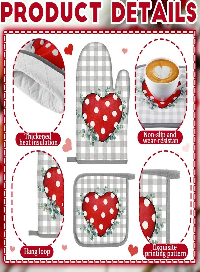 VitalCozy مجموعة فيتال كوزي من 10 مناشف مطبخ لعيد الحب، تتضمن سجادات مطبخ على شكل قلب، وقفازات فرن، وحوامل أواني، ومناشف يد حمراء ماصة للشاي، ومناشف مزخرفة لعيد الحب للخبز والطبخ والشواء. - Image 4
