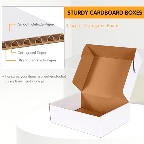 JOWLOT 12x9x4 inch Shipping Boxes Set of 20, White Corrugated Cardboard Box Literature Mailer for Mailing Packing Moving and Storage - Image 2