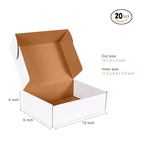 JOWLOT 12x9x4 inch Shipping Boxes Set of 20, White Corrugated Cardboard Box Literature Mailer for Mailing Packing Moving and Storage - Image 4