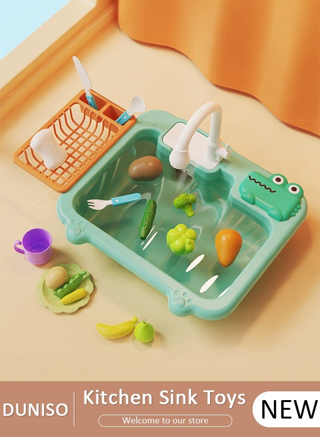 DUNISO Play Kitchen Sink Toy  with Running Water, Children Electric Dishwasher Playing Toy with Running Water,Upgraded Real Faucet and Play Dishes,Pretend Role Play Toys for Kids Boys Girls, Gifts for Toddler 3,4,5,6,7,8 - Image 1