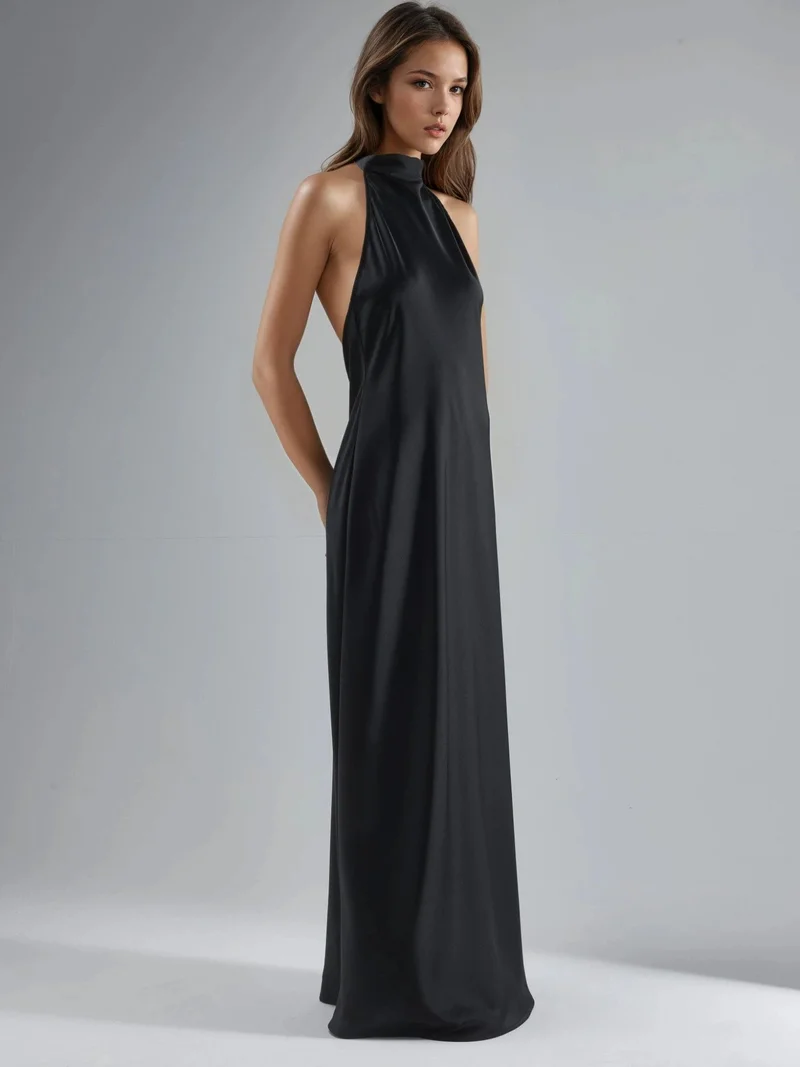 هيكاب Halter Neck Satin Maxi Dress