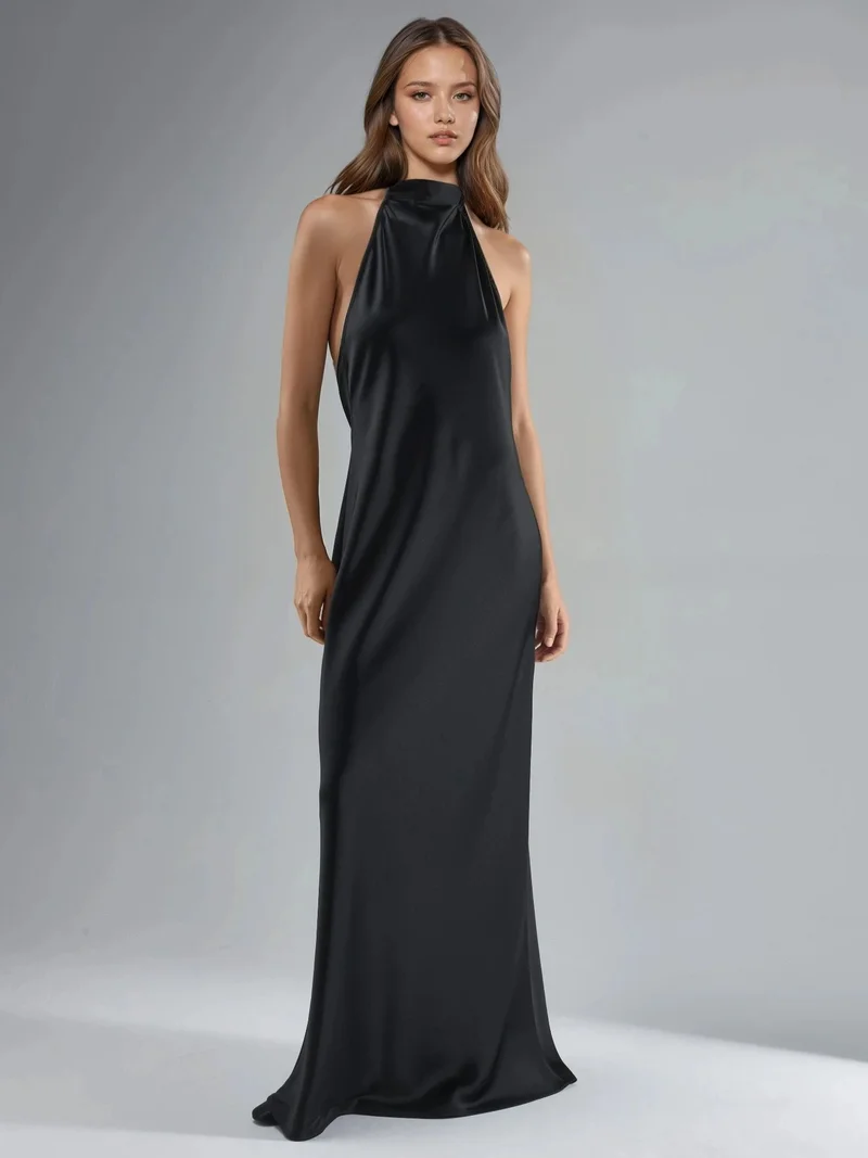 هيكاب Halter Neck Satin Maxi Dress