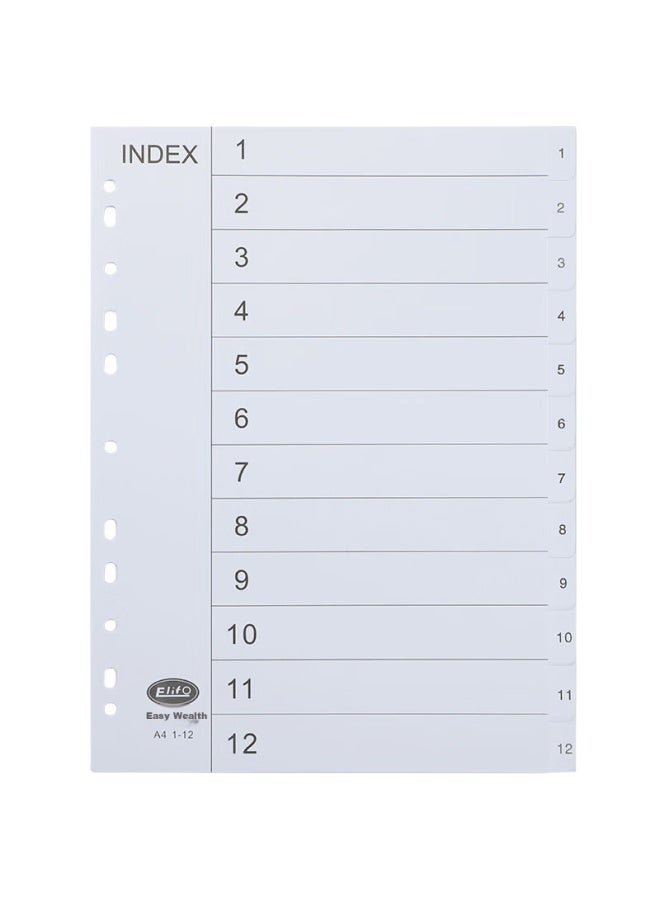 Elifo A4 Index Divider Tabs With 12 Pages Grey - Image 1