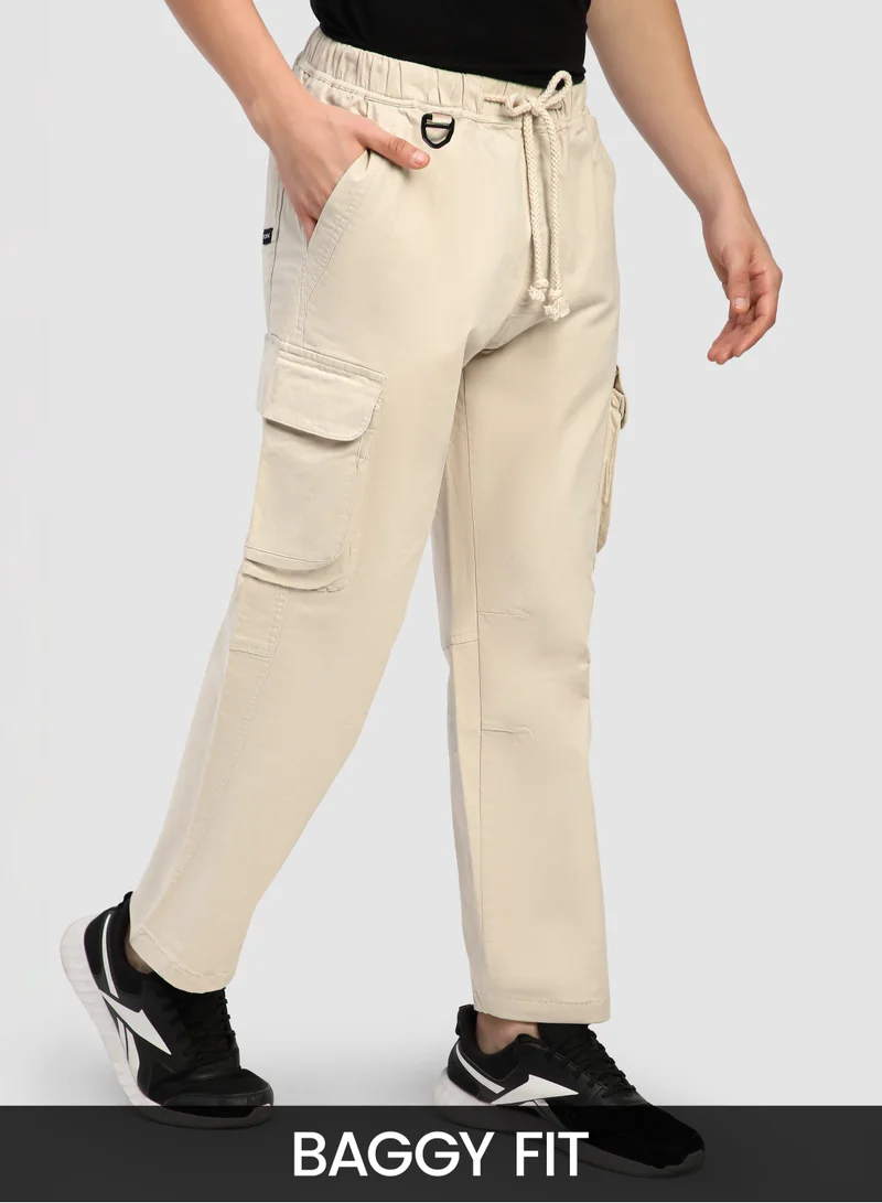 Beyoung Beige Multi Pocketed Utility Cargo Pants