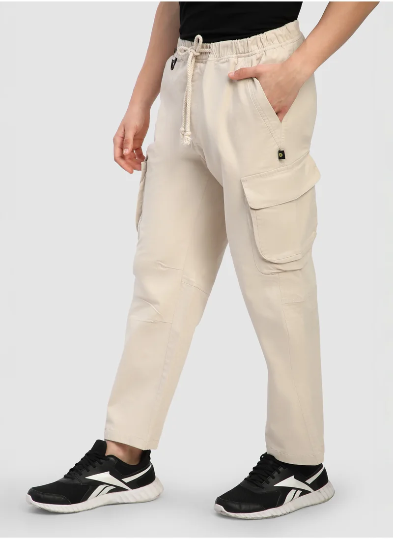 Beyoung Beige Multi Pocketed Utility Cargo Pants