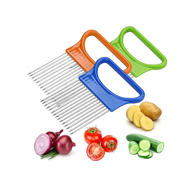 SOLARAE Kitchen Cutting Tools Slicer Tomato Onion Vegetables Slicer Cutting Aid Holder Guide Slicing Cutter Safe Fork Kitchen Gadget Accessories - Image 1