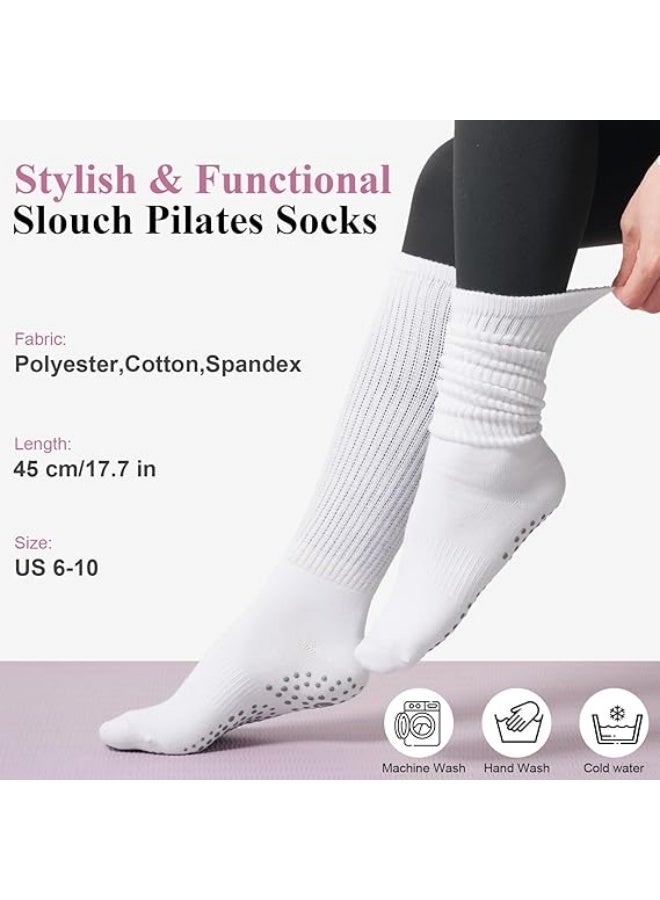 "3 pcs Grip Pilates Socks for Women, Yoga Slouch Socks with Grip for Barre Workout Hospital Long Scrunch Slipper Socks " - Image 4