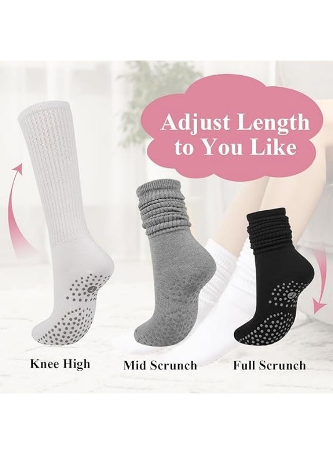 "3 pcs Grip Pilates Socks for Women, Yoga Slouch Socks with Grip for Barre Workout Hospital Long Scrunch Slipper Socks " - Image 3