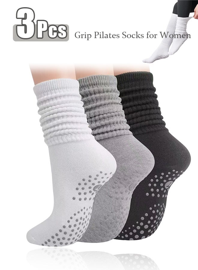 "3 pcs Grip Pilates Socks for Women, Yoga Slouch Socks with Grip for Barre Workout Hospital Long Scrunch Slipper Socks " - Image 1