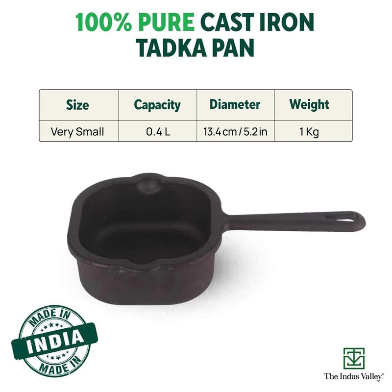 The Indus Valley The Indus Valley Square Cast Iron Tadka PanVagharChounkBaghar for Frying DalSpices 53Inch 1 kilogram Gas InductionFriendly PreSeasoned 100 ToxinFree Naturally NonStick Long Lasting - Image 2