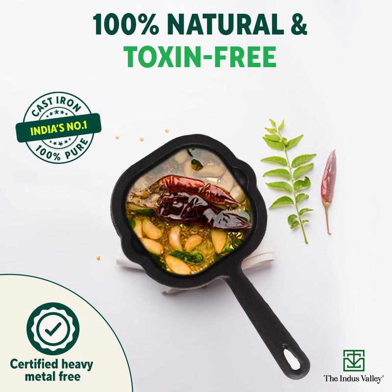The Indus Valley The Indus Valley Square Cast Iron Tadka PanVagharChounkBaghar for Frying DalSpices 53Inch 1 kilogram Gas InductionFriendly PreSeasoned 100 ToxinFree Naturally NonStick Long Lasting - Image 4