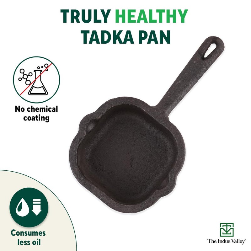 The Indus Valley The Indus Valley Square Cast Iron Tadka PanVagharChounkBaghar for Frying DalSpices 53Inch 1 kilogram Gas InductionFriendly PreSeasoned 100 ToxinFree Naturally NonStick Long Lasting - Image 3