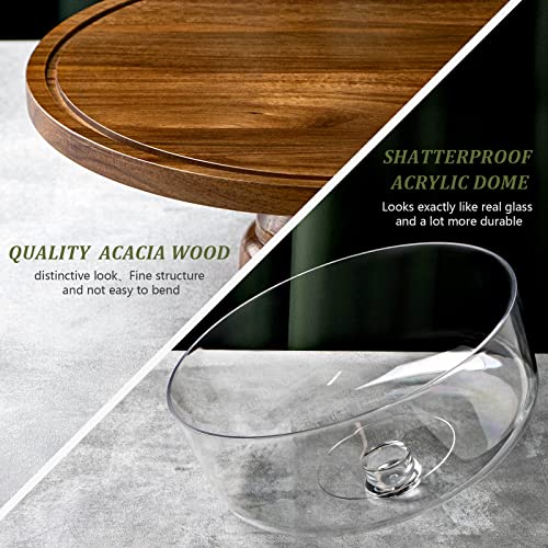 ANBOXIT Cake Stand with Dome Lid, Acacia Wood Cake Plate with Cover, Wooden Cake Display Stand with Acrylic Dome - Footed - Image 5