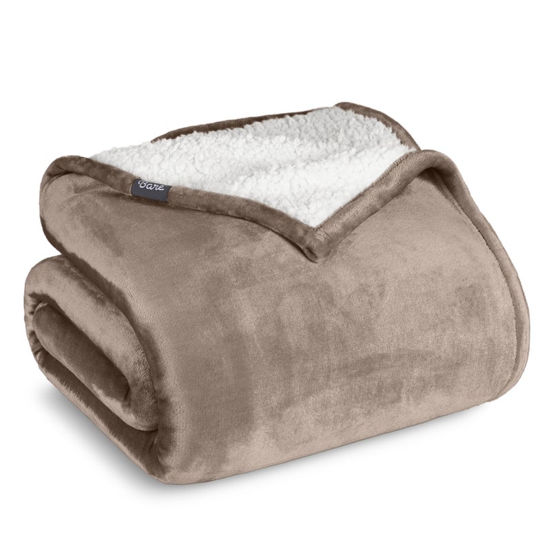 Bare Home Sherpa Fleece Blanket TwinTwin Extra Long Blanket for Bed Sofa and Couch Warm Lightweight Fluffy Soft Reversible TwinTwin XL Taupe