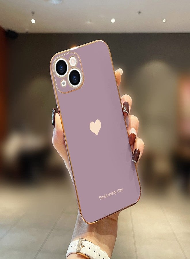 Teageo جراب هاتف Teageo لهاتف iPhone 14 للنساء والفتيات، بتصميم قلب حب لطيف، مطلي بالكهرباء، غطاء خلفي ناعم لامع، حماية كاملة للكاميرا، مصنوع من السيليكون المقاوم للصدمات، لون لافندر. - Image 2