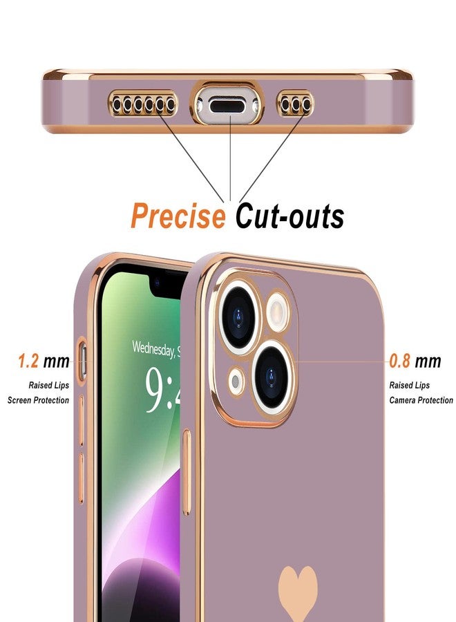 Teageo جراب هاتف Teageo لهاتف iPhone 14 للنساء والفتيات، بتصميم قلب حب لطيف، مطلي بالكهرباء، غطاء خلفي ناعم لامع، حماية كاملة للكاميرا، مصنوع من السيليكون المقاوم للصدمات، لون لافندر. - Image 3