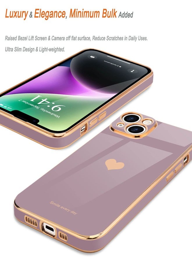 Teageo جراب هاتف Teageo لهاتف iPhone 14 للنساء والفتيات، بتصميم قلب حب لطيف، مطلي بالكهرباء، غطاء خلفي ناعم لامع، حماية كاملة للكاميرا، مصنوع من السيليكون المقاوم للصدمات، لون لافندر. - Image 4
