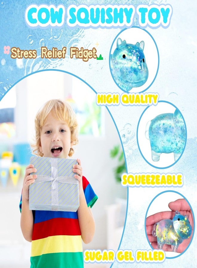 EVDERS 1Pcs Squishy Cow Stress Balls for Adults and Kids Cute Malt Sugar Filled Sensory Fidget Toy Animal Stress Relief Cow Toys Stretchy Squeeze Toys for Birthday Party Gift and Christmas (Blue) - Image 3