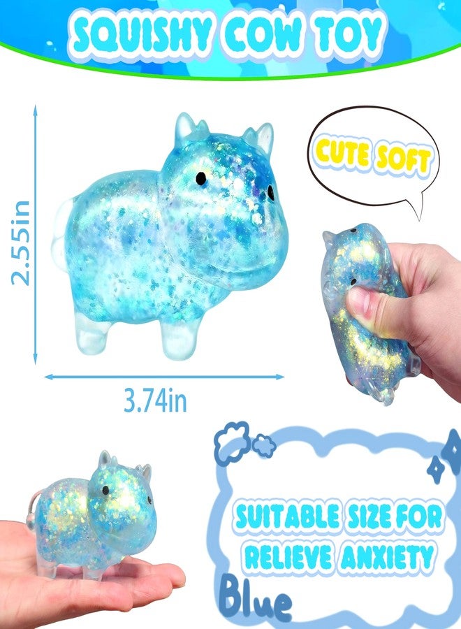 EVDERS 1Pcs Squishy Cow Stress Balls for Adults and Kids Cute Malt Sugar Filled Sensory Fidget Toy Animal Stress Relief Cow Toys Stretchy Squeeze Toys for Birthday Party Gift and Christmas (Blue) - Image 2