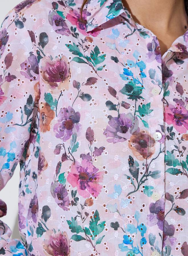 Styli Floral Print Cotton Schiffli Shirt - Image 3