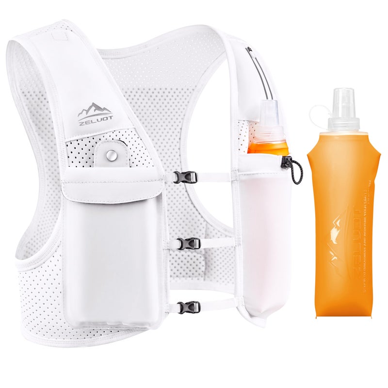 Zelvot Running Vest for Women Men, USA Original Patent, Adjustable Chest Straps Running Hydration Vest with 500ml Soft Flask, Lightweight Reflective Hydration Backpack for Hiking Cycling (White, M/L) - Image 1