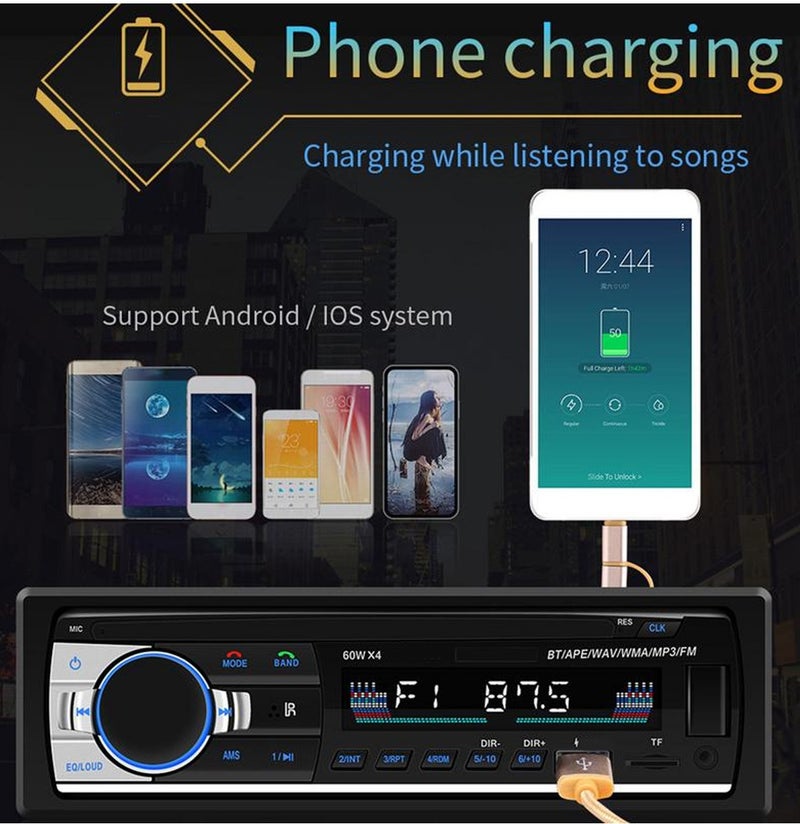 SPIDER SP-520 Single DIN Car MP3 Player Bluetooth FM Radio USB TF Card AUX Input Car Stereo Audio Receiver 60W x 4 Output LCD Display Remote Control Hands-Free Calling Dual USB Charging Music Player Universal 12V Vehicle Audio System - Image 4