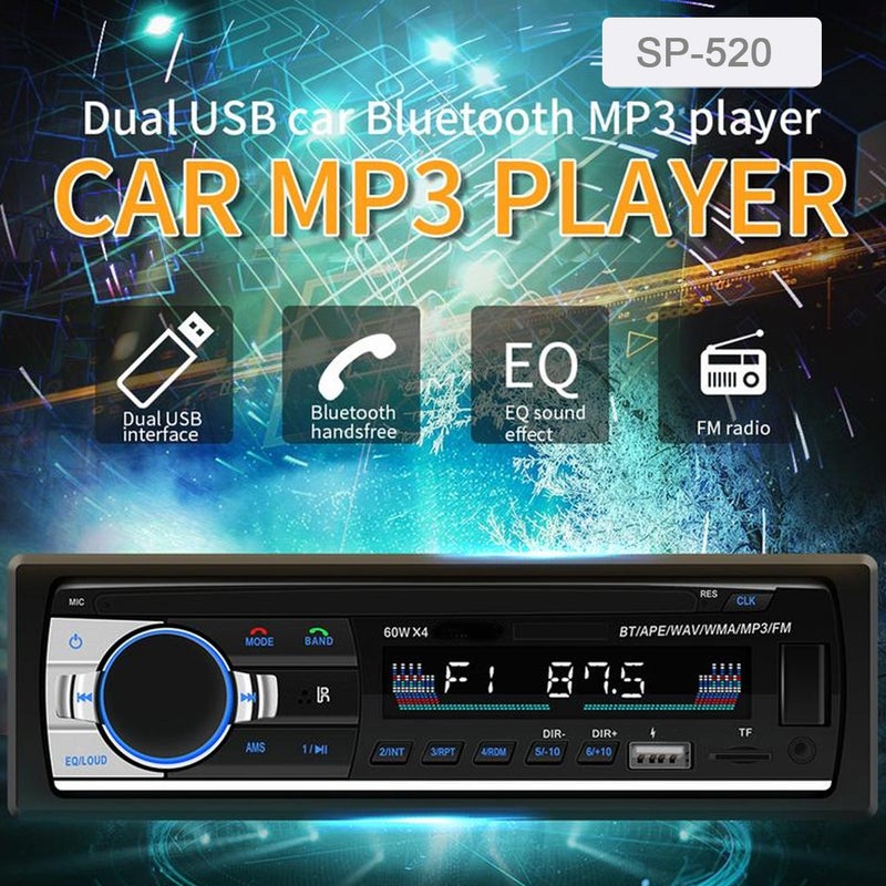 SPIDER SP-520 Single DIN Car MP3 Player Bluetooth FM Radio USB TF Card AUX Input Car Stereo Audio Receiver 60W x 4 Output LCD Display Remote Control Hands-Free Calling Dual USB Charging Music Player Universal 12V Vehicle Audio System - Image 5
