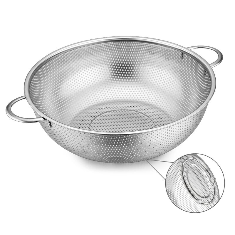 Stainless Steel Colander 22cm Herogo Metal Kitchen Colanders with Handle MicroPerforated Strainer for Clean and Drain VegetableFruitPastaRice 3 Quart Easy use  Dishwasher Safe