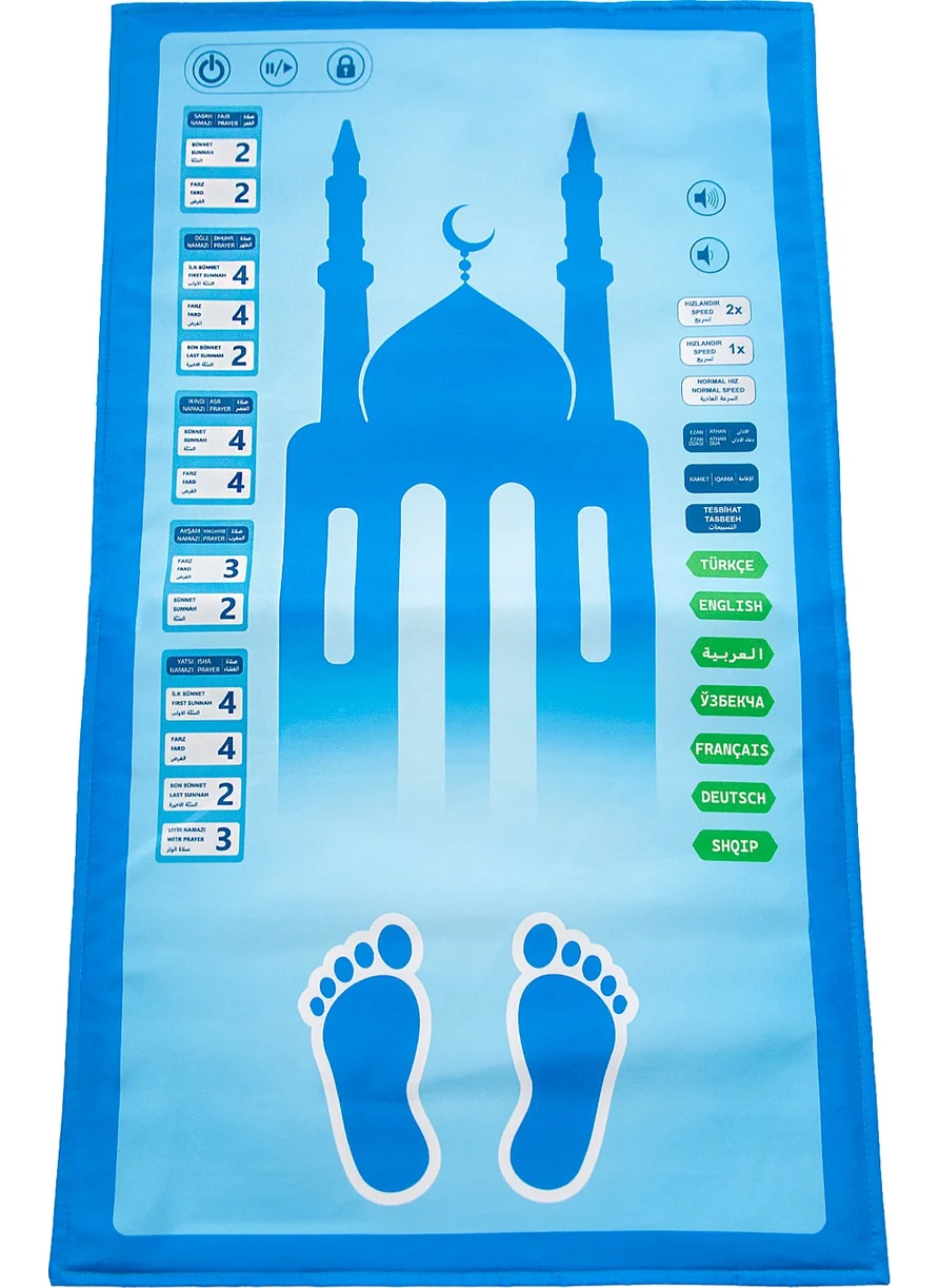 İhvan Ihvan My Prayer Rug Prayer Rug for Children, Speaking Voices and Praying in 7 Languages, Blue
