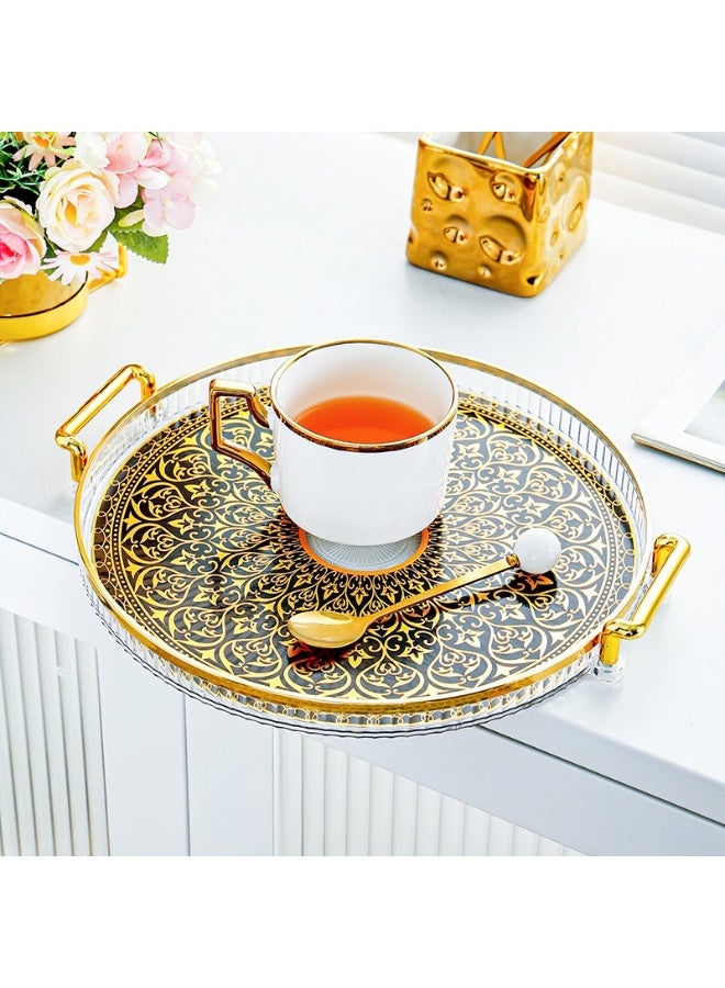 Round Plastic Serving Tray with Gold Edge and Handles, 31.5cm - Image 3