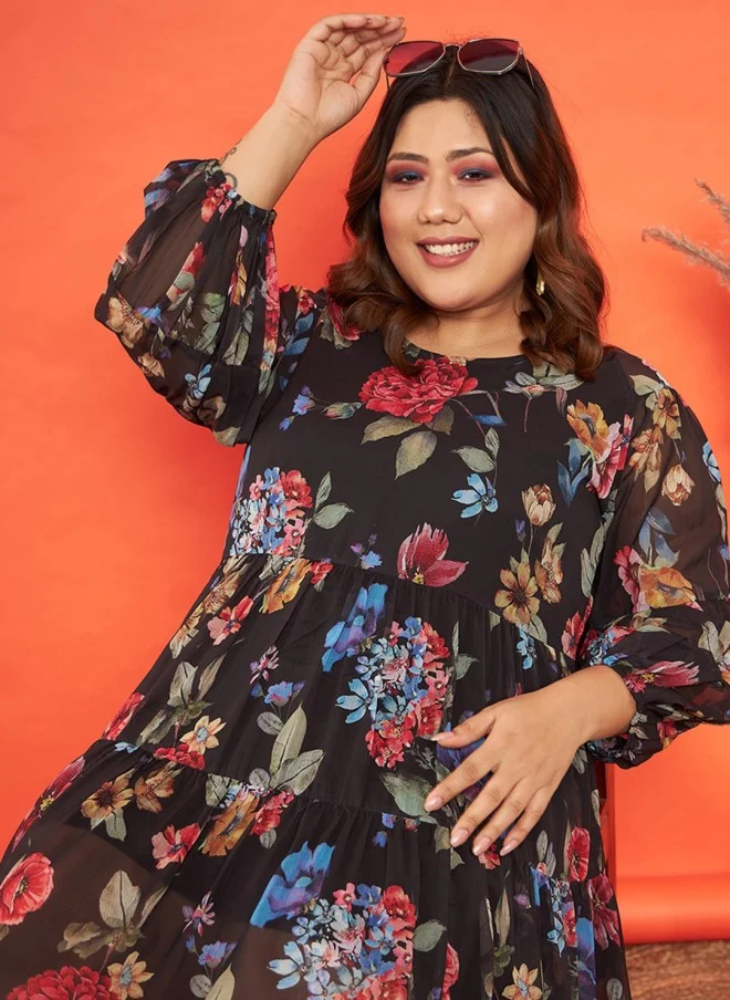 ساسافراس فستان شيفون بطبقات مطبوع بالزهور للنساء