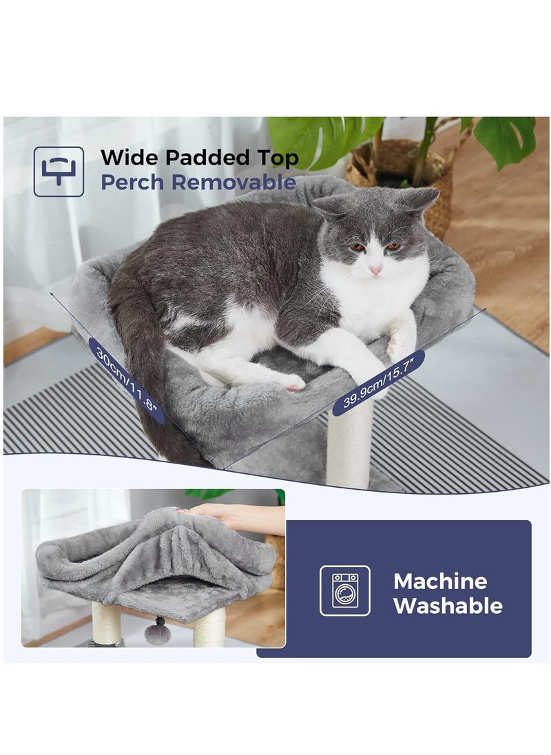 Next Vogue - NEXT VOGUE Cat Tree 4 in 1 Cat Scratching Post with Cat Bed Featuring with Cat Self Groomer Wide Cat Perch Natural Scratching Post and Danging Ball for Indoor Cats - Image 1