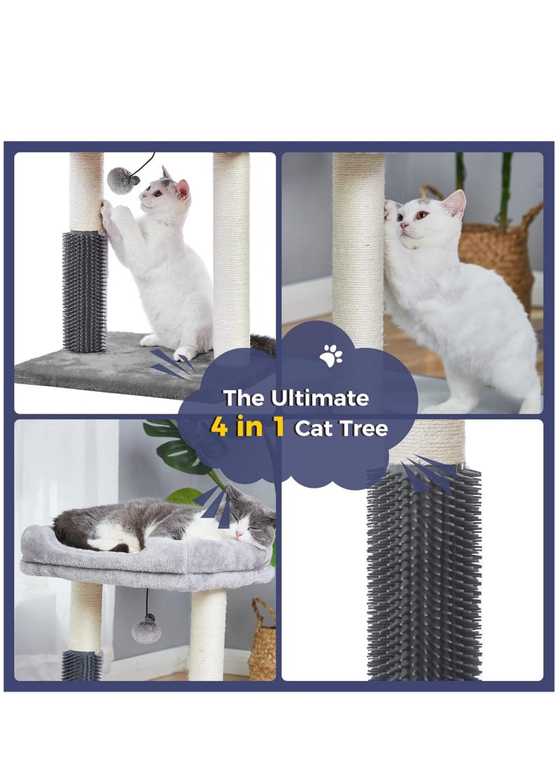 Next Vogue - NEXT VOGUE Cat Tree 4 in 1 Cat Scratching Post with Cat Bed Featuring with Cat Self Groomer Wide Cat Perch Natural Scratching Post and Danging Ball for Indoor Cats - Image 1