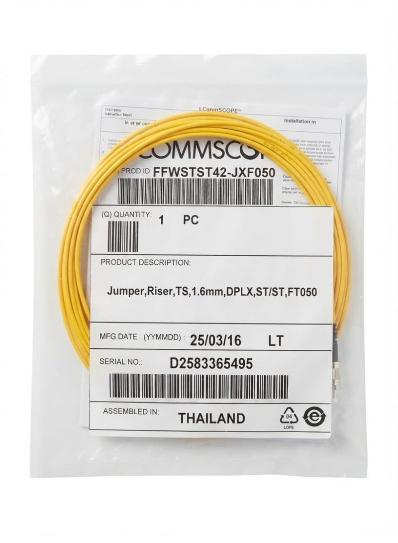 COMMSCOPE FFWSTST42-JXF050 15 Meter Duplex Fiber Optic Cable ST/ST Yellow