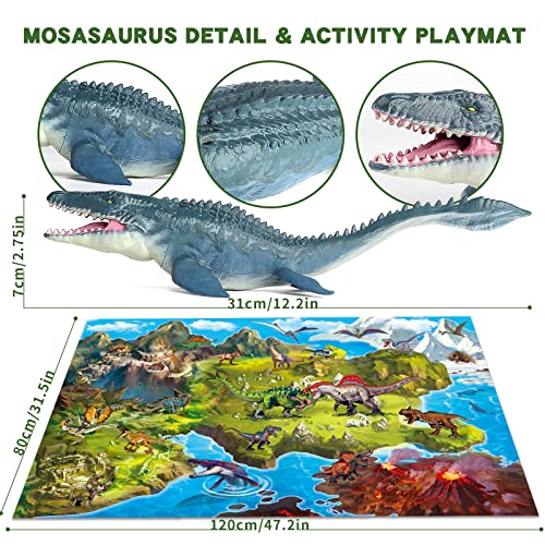 Oriate Dinosaur Toys w/Large Play Mat, Realistic Mosasaurus Figure Playset for Kids Toys 3-5 5-7 Including T-Rex, Spinosaurus, Carnotaurus, 45 Pieces Great Gifts for Boy & Girl to Create a Dino World - Image 5
