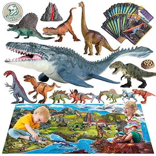 Oriate Dinosaur Toys w/Large Play Mat, Realistic Mosasaurus Figure Playset for Kids Toys 3-5 5-7 Including T-Rex, Spinosaurus, Carnotaurus, 45 Pieces Great Gifts for Boy & Girl to Create a Dino World - Image 1
