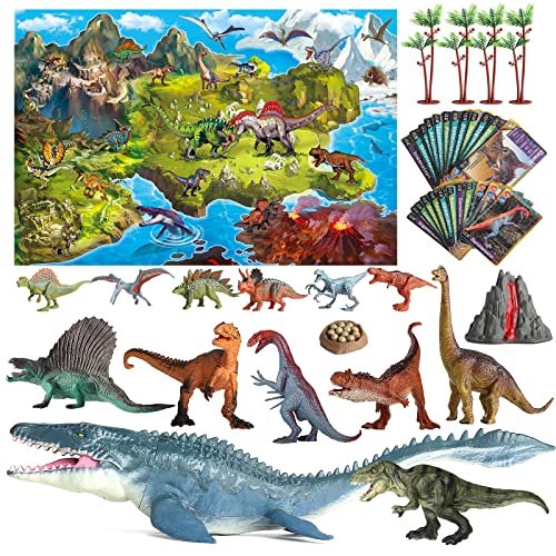 Oriate Dinosaur Toys w/Large Play Mat, Realistic Mosasaurus Figure Playset for Kids Toys 3-5 5-7 Including T-Rex, Spinosaurus, Carnotaurus, 45 Pieces Great Gifts for Boy & Girl to Create a Dino World - Image 2