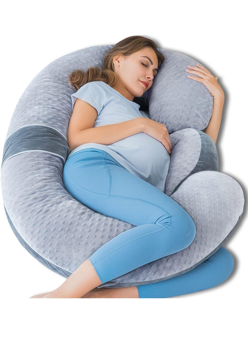 Uwals Pregnancy Pillows, E Shaped Full Body Pillow for Sleeping, with Pregnancy Wedge Pillow for Belly Support, 60 Inch Maternity Pillow for Side Sleeper, Grey Bubble Velvet  - Image 1