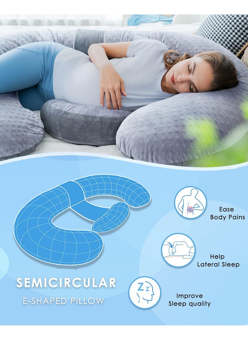 Uwals Pregnancy Pillows, E Shaped Full Body Pillow for Sleeping, with Pregnancy Wedge Pillow for Belly Support, 60 Inch Maternity Pillow for Side Sleeper, Grey Bubble Velvet  - Image 2