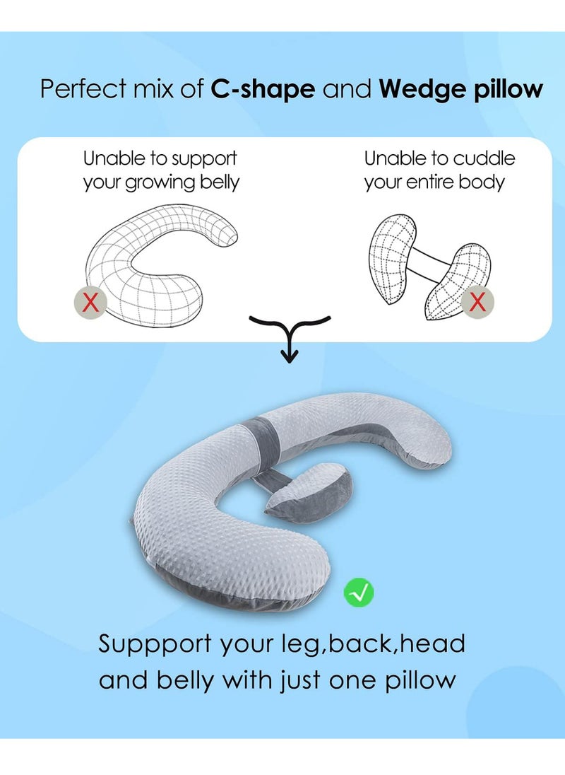 Uwals Pregnancy Pillows, E Shaped Full Body Pillow for Sleeping, with Pregnancy Wedge Pillow for Belly Support, 60 Inch Maternity Pillow for Side Sleeper, Grey Bubble Velvet  - Image 3