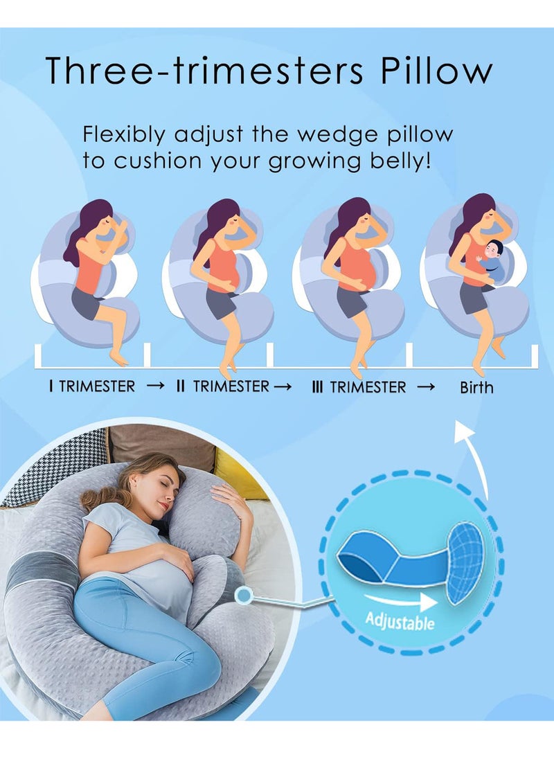 Uwals Pregnancy Pillows, E Shaped Full Body Pillow for Sleeping, with Pregnancy Wedge Pillow for Belly Support, 60 Inch Maternity Pillow for Side Sleeper, Grey Bubble Velvet  - Image 4