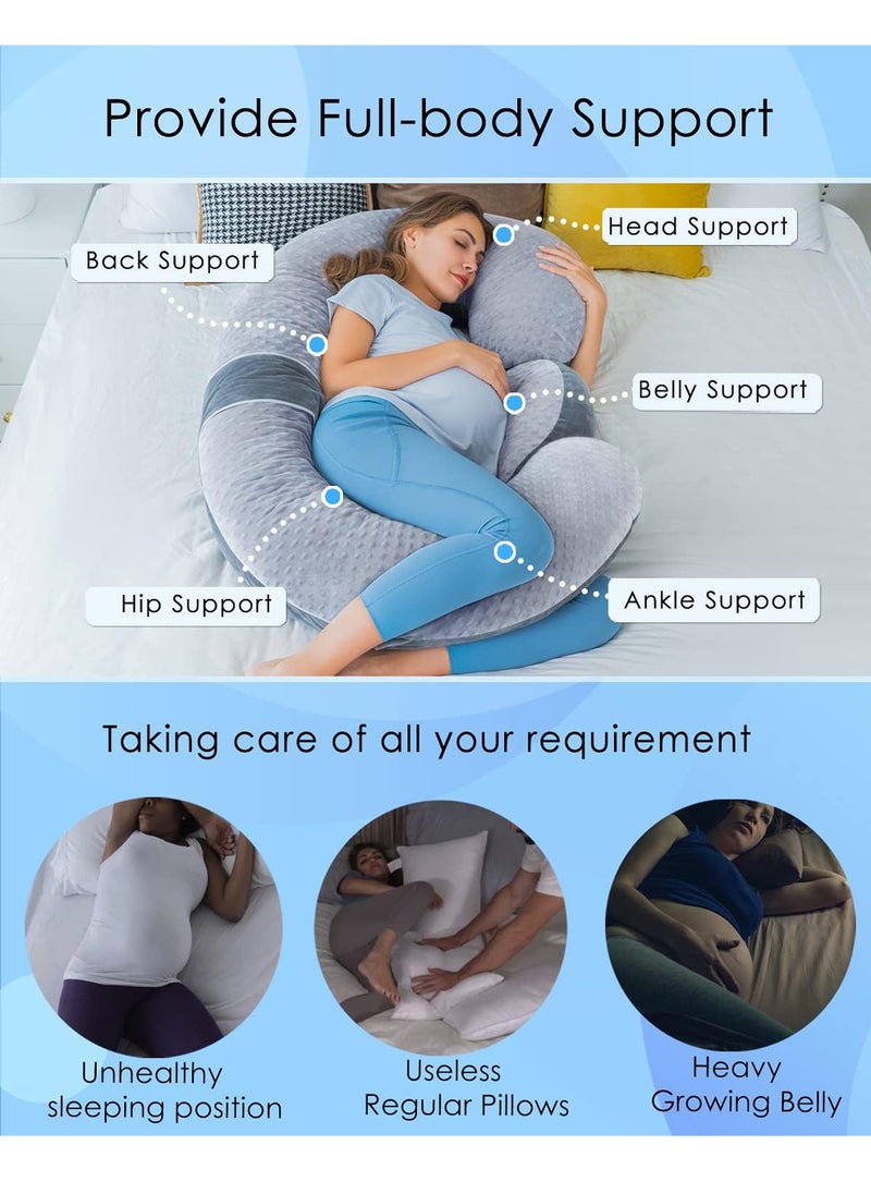 Uwals Pregnancy Pillows, E Shaped Full Body Pillow for Sleeping, with Pregnancy Wedge Pillow for Belly Support, 60 Inch Maternity Pillow for Side Sleeper, Grey Bubble Velvet  - Image 5