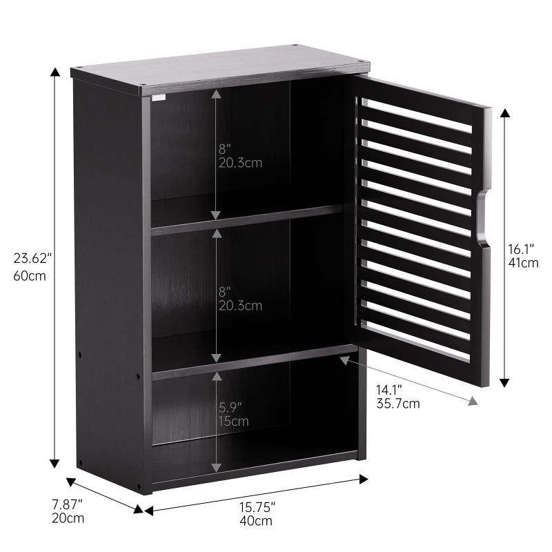 HITNET Bathroom Storage Cabinet Wall Mounted, Hanging Medicine Cabinet with Adjustable Shelf, Over The Toilet Space Saver Organizer, Black Bamboo Kitchen Cupboard, Single Door - Image 3
