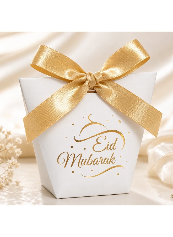 20 Pcs Gold Foil Eid Mubarak Print Cardboard Gift Boxes Satin Bow Decorated Candy Treat Boxes for Ramadan Eid Wedding Birthday Party Gift Packaging 6x10x12cm - Image 4