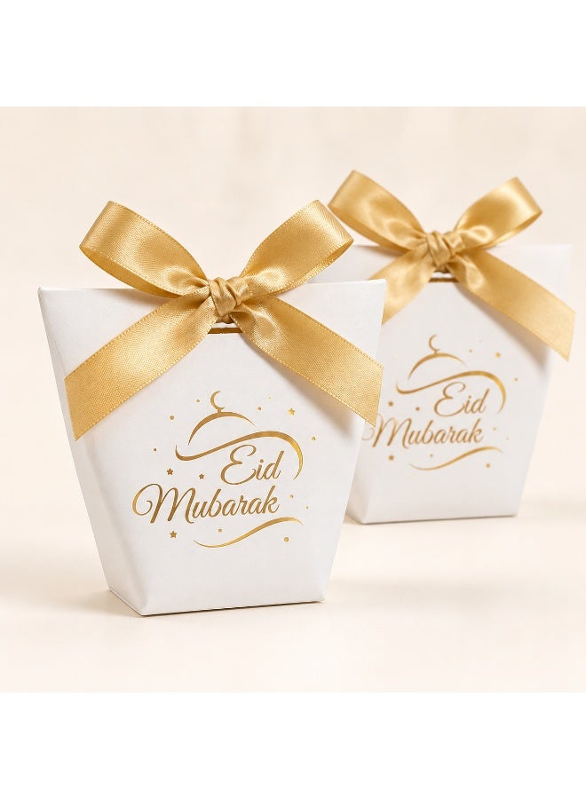 20 Pcs Gold Foil Eid Mubarak Print Cardboard Gift Boxes Satin Bow Decorated Candy Treat Boxes for Ramadan Eid Wedding Birthday Party Gift Packaging 6x10x12cm - Image 2