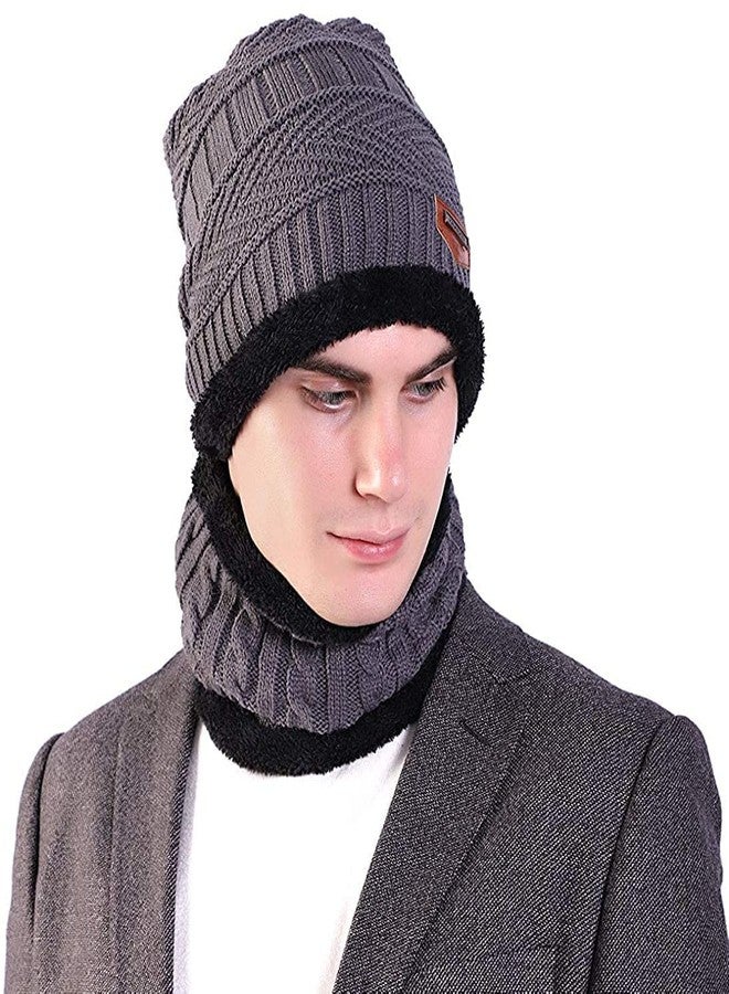 Atipriya Woolen Beanie/Skull Cap & Neck Warmer Combo for Winters with Faux Fur Inner Side Woolen Cap | Ear Warmer Cap Pack of 2 Set (black & grey neck muffler cap) - Image 3