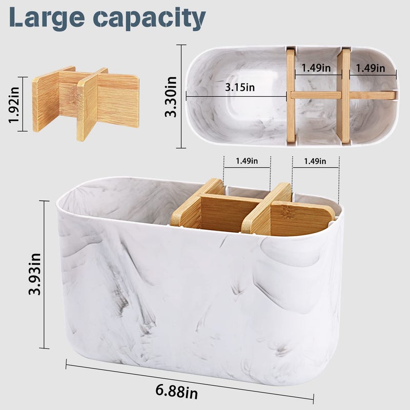 GFWARE Toothbrush Holders for Bathrooms, 5 Slots Bamboo Toothbrush Holder Kids Electric Toothbrush Holder and Toothpaste Holder for Bathroom Countertop Accessories Storage, Marble Toothbrush Organizer - Image 5
